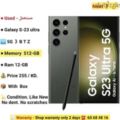Galaxy S-23 ultra. 5G. . . 512-GB. Ram 12-GB