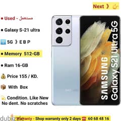 Galaxy S-21 ultra. 5G. . . . . 512-GB. Ram 16-GB 0