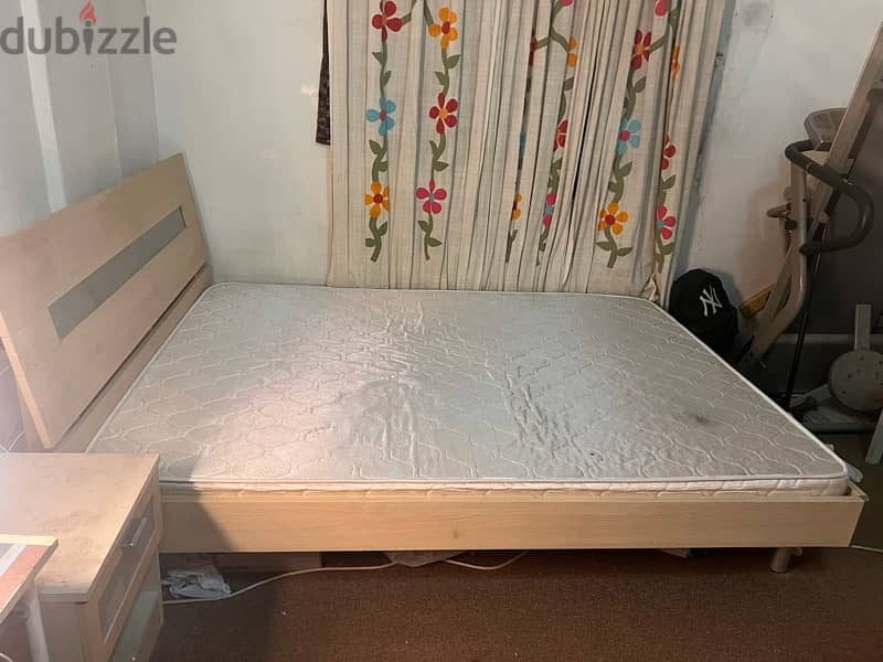 Queen Bed Frame + Bedside Table + Medicated mattress 1
