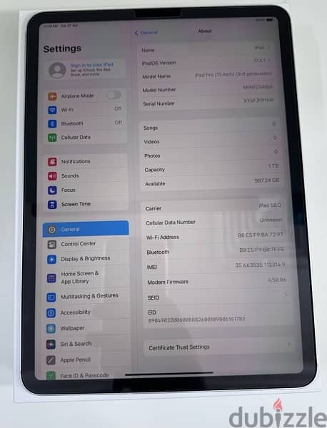 Apple iPad Pro 11” M1 1 TB Wifi 5G Cellular, 16 GB RAM  Silver Used ! 6