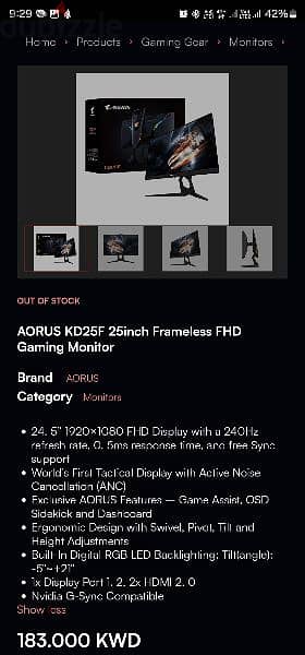 Aorus 25" 240Hz 0.5ms Gaming Monitor 1