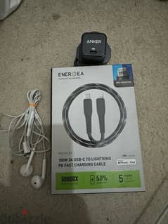 anker 20 w adapter iPhone original headphone and cable