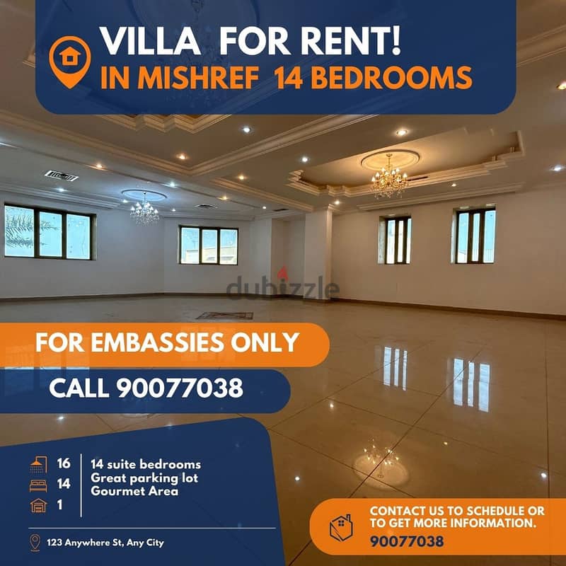 villa for rent in mishrif 14 bedrooms for embassies 2