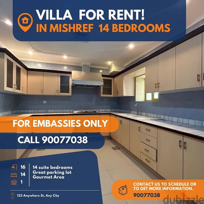 villa for rent in mishrif 14 bedrooms for embassies 3