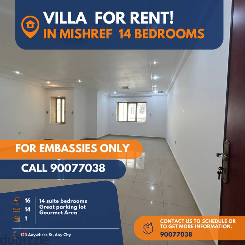 villa for rent in mishrif 14 bedrooms for embassies 6