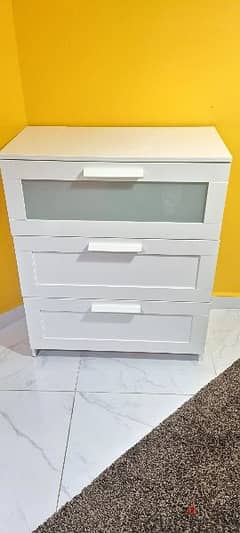 IKEA BRIMNES Chest of 3 drawers, white frosted glass .