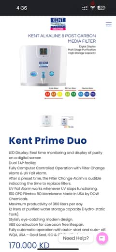 Kent prime duo water purifier