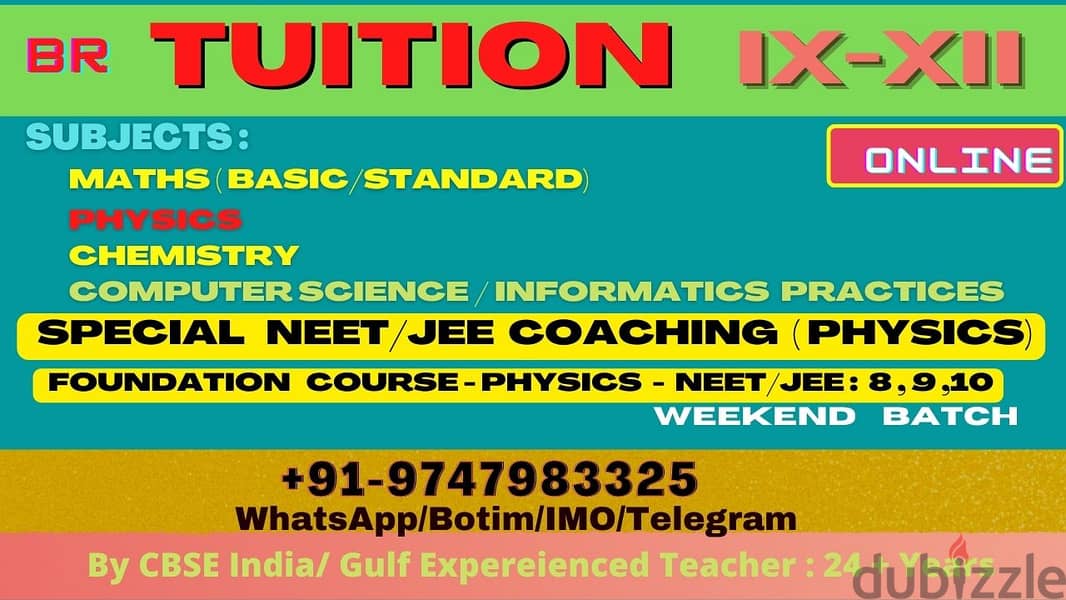 TUITION Physics CBSE IX - XII WhatsApp : +91 9747983325 (KWD) 0