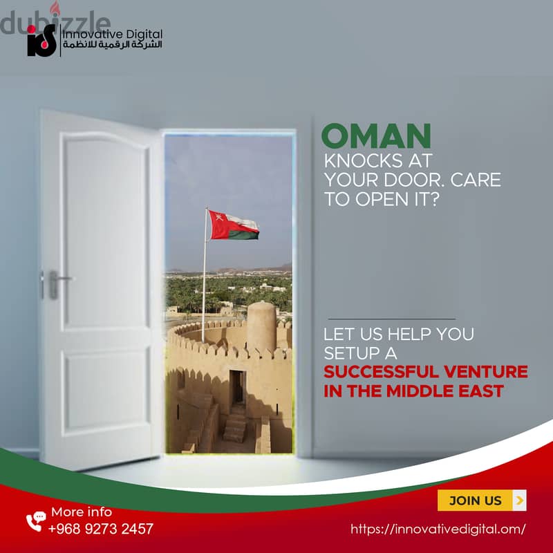 Register Company in Oman with 100% Ownership including 1 Investor Visa 1