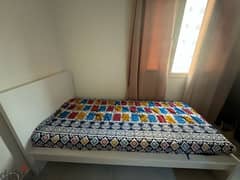 IKEA BED FRAME 90*200, HIGH, WHITE, Slatted Bed Base & Spring Mattress 0