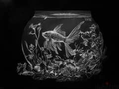 FISH IN BOWL | HAND DRAWN | A3 size | graphite drawing | 240 gsm
