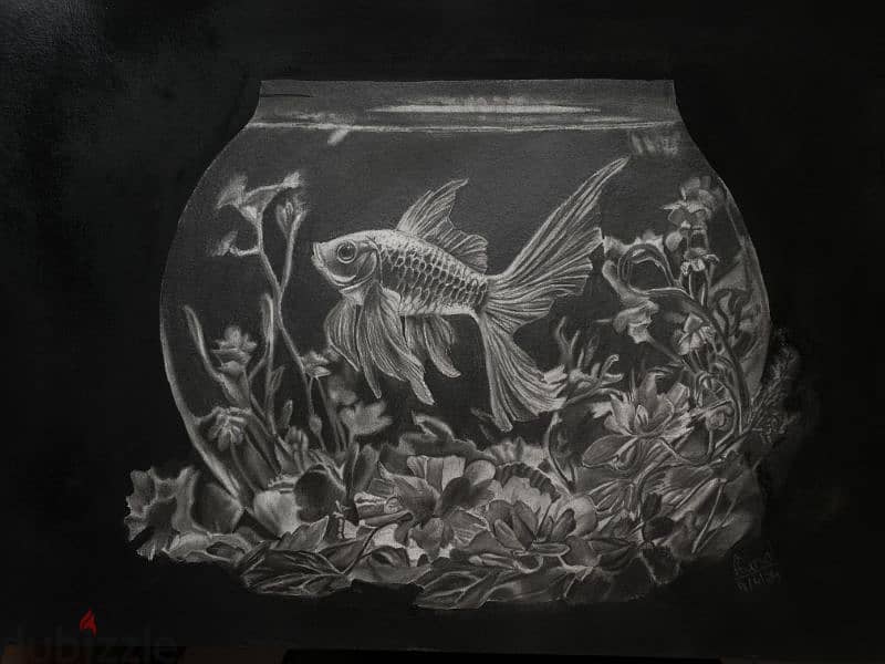 FISH IN BOWL | HAND DRAWN | A3 size | graphite drawing | 240 gsm 1