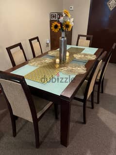 Dining Table With Glass Top and 2 drawers