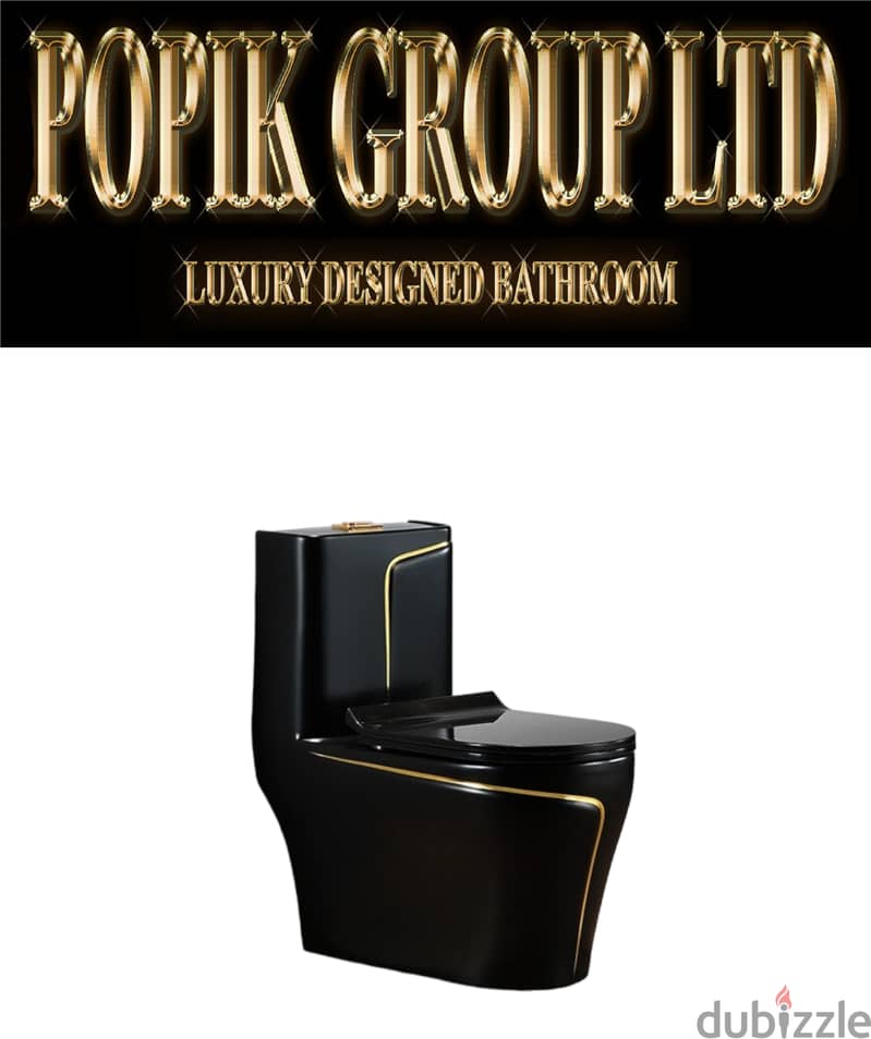 Rimless-Flush Bathroom Luxury Black toilet with gold stripe 0