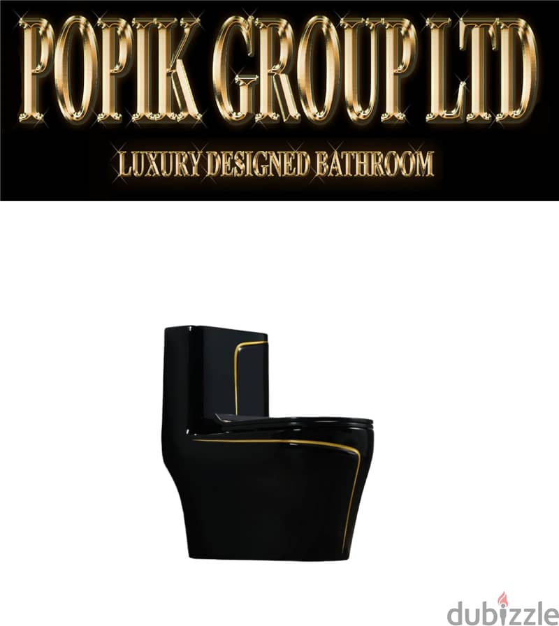 Rimless-Flush Bathroom Luxury Black toilet with gold stripe 1