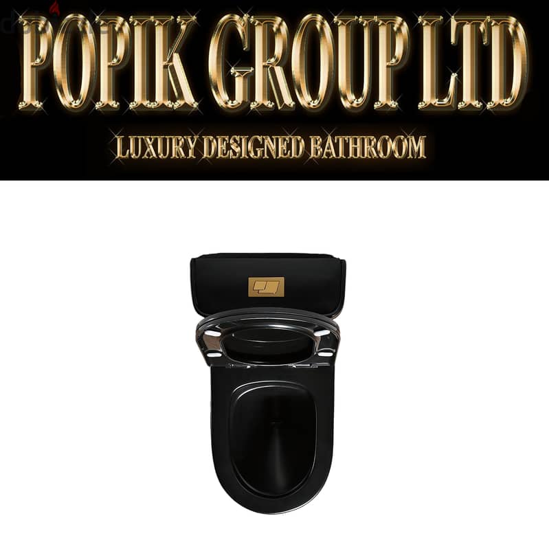 Rimless-Flush Bathroom Luxury Black toilet with gold stripe 3