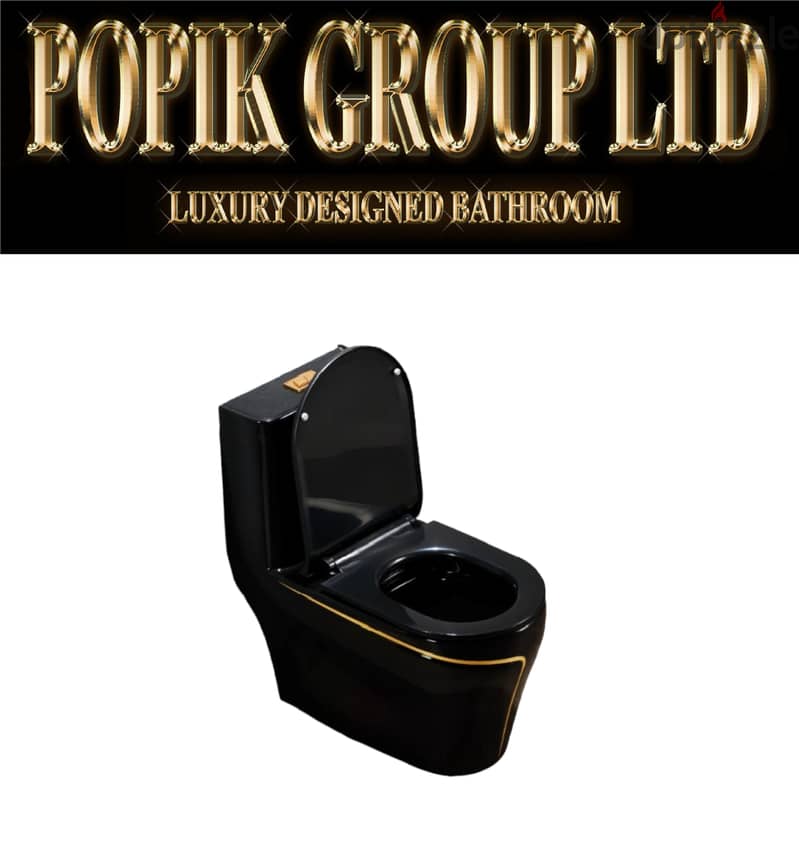 Rimless-Flush Bathroom Luxury Black toilet with gold stripe 5