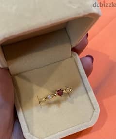 Heart studded Red and American Diamond Gold plated ring size 6