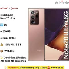 Samsung Note 20 ultra. 5G. . . . . 256-GB.  . . Ram. . 12-GB