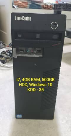 Lenovo i7, 4GB RAM, 500GB Storage (HDD) WINDOWS 10 (64BITS)