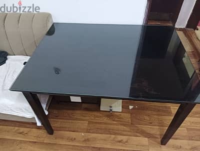 BLACK GLASS BIG DINING TABLE & BEAUTIFUL GLASS SHELF