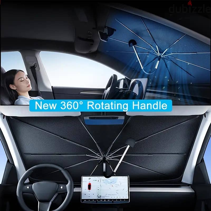 Universal Front Windshield Sunshade with 360° Bendable Handle 3