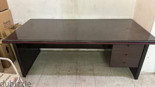 Office Table With Glass Top, Wooden Body, 3 Side Drawers