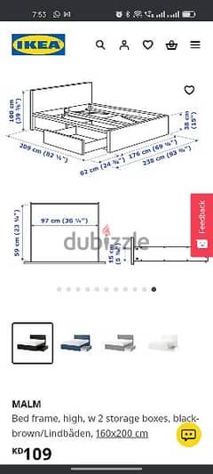 IKEA 
Bed frame, with mattress and 2 storage boxes,  140x200 cm 0