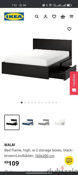IKEA 
Bed frame, with mattress and 2 storage boxes,  140x200 cm 1
