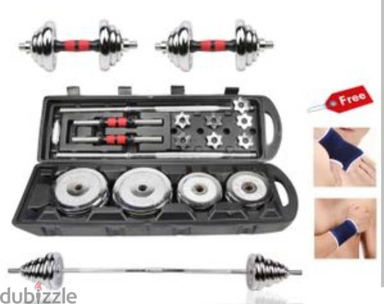 50 kg dumbbells new only silver cast iron bar and box 35 kd 3