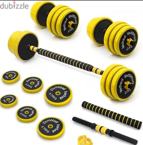 50 kg dumbbells new only silver cast iron bar and box 35 kd 19