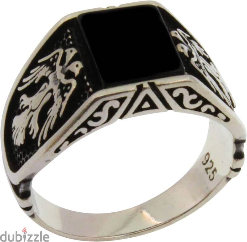 Solid 925 Sterling Silver Rings for Men Turkish Handmade Onyx Stone Ea 0