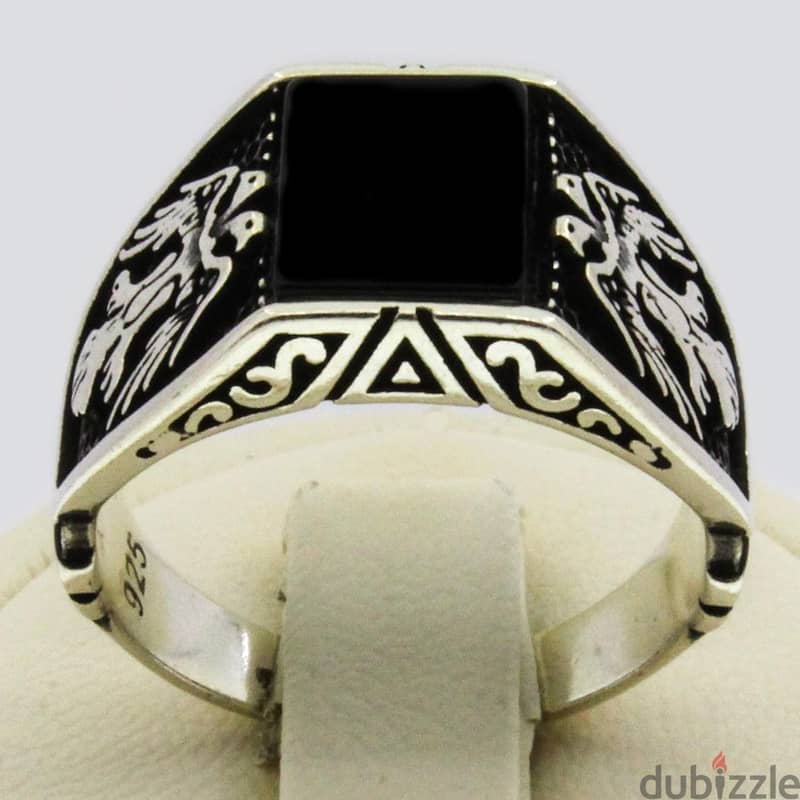 Solid 925 Sterling Silver Rings for Men Turkish Handmade Onyx Stone Ea 1