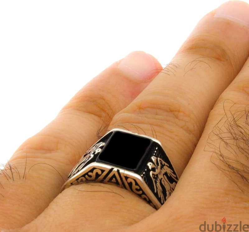 Solid 925 Sterling Silver Rings for Men Turkish Handmade Onyx Stone Ea 3