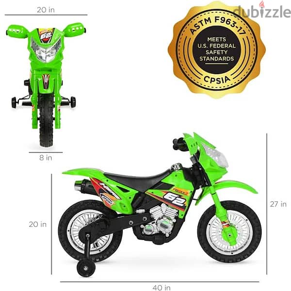 Vroom Rider VR093 Battery Operated 6V Kids Dirt Bike, Green 2