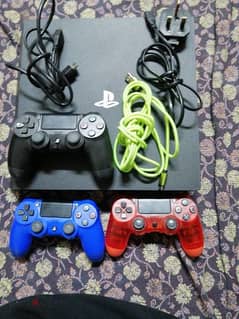 PS4 Pro with 3 controllers, power cable, hdmi cable and a long charger