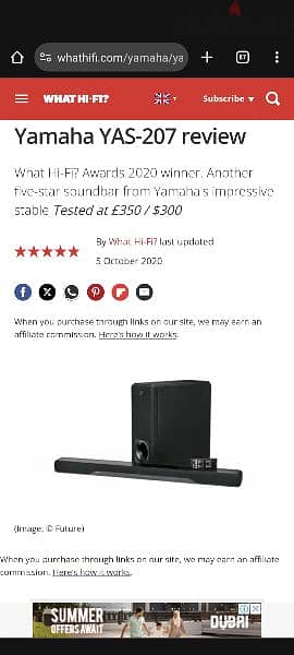 Yamaha Yas 207 Soundbar with wireless Subwoofer for sale 2