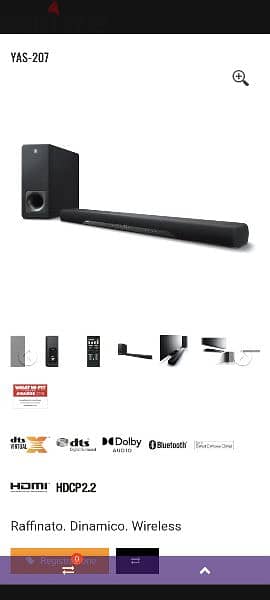 Yamaha Yas 207 Soundbar with wireless Subwoofer for sale 1