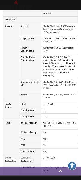 Yamaha Yas 207 Soundbar with wireless Subwoofer for sale 6