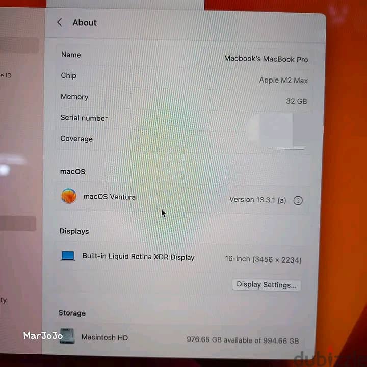 MACBOOK PRO M2 2023 16inch Ventura Version 13.3. 1 2