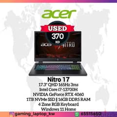 Acer Nitro 17, 17.3" QHD 165Hz, RTX 4060, i7-13700H