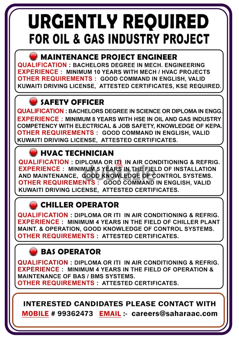 URGENTLY REQUIRED FOR OIL & GAS INDUSTRY PROJECT 0