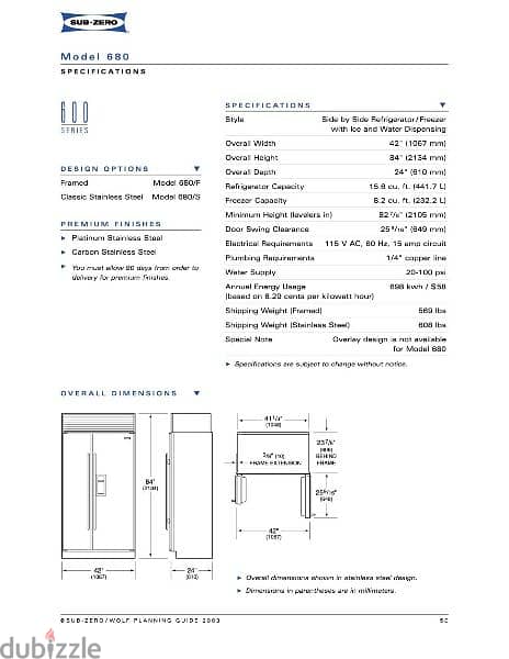 Sub Zero Refrigerator Model 680 Side by Side. 0