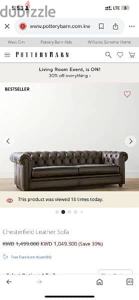 Pottery Barn Chesterfield leather sofa 1