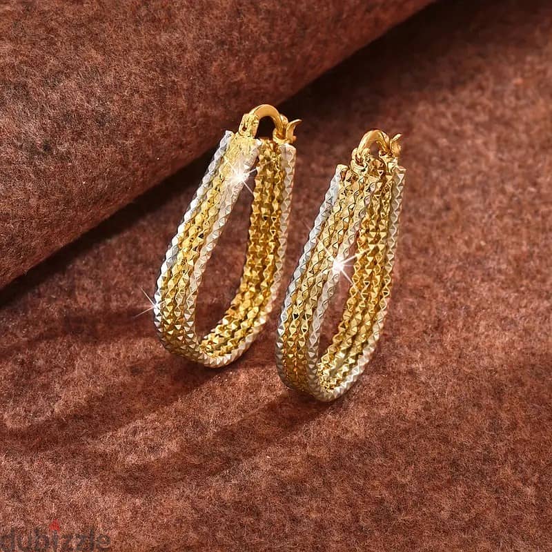 Golden Sparkling Hook Earrings 4