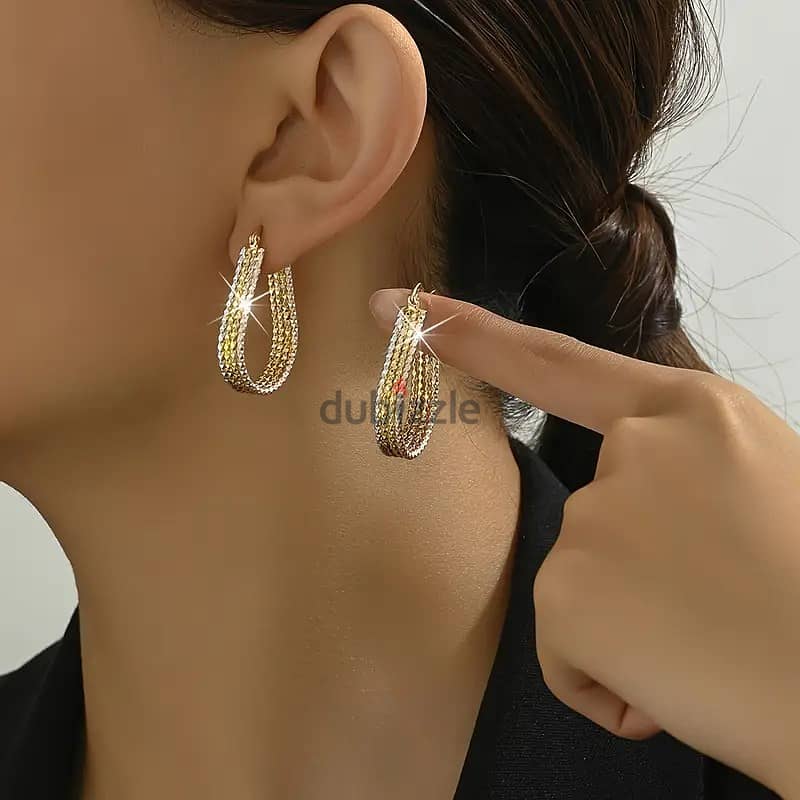 Golden Sparkling Hook Earrings 5