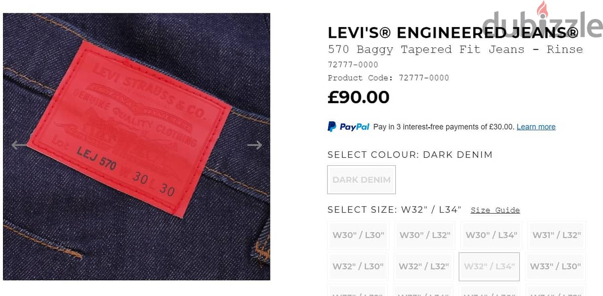 Levi's® 570 baggy taper lej engineered size w 34 L 30 New & Unused 7