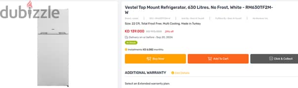 Vestel Top Mount Refrigerator, 630 Litres, No Frost, White - RM630TF2M 0