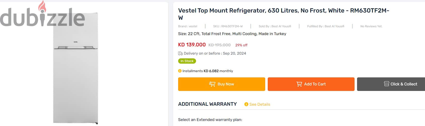 Vestel Top Mount Refrigerator, 630 Litres, No Frost, White - RM630TF2M 0