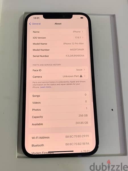 iPhone 12 Pro Max 256gb battery 87% only Face ID not working 5